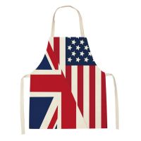 British Flag Print Linen Kitchen Apron Retro London Style Women Men Baking Waist Bib Home Cooking Sleeveless Pinafore Aprons