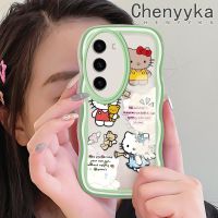 Chenyyka เคสปลอกสำหรับ Samsung S23พิเศษ S23ลายการ์ตูนน่ารักเฮลโลคิตตี้ลายคลื่นสุดสร้างสรรค์เคสโทรศัพท์โปร่งใสซิลิโคนนิ่มป้องกันเลนส์กล้องกล่องกันกระแทกเคสใสสีสันสดใส