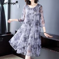 【HOT】❈❀ Fashion Floral Printing Dresses 2022 New Three Quarter Sleeve Round Neck Loose Pullover Clothing