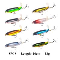 8 pcs-13 g 8Pcs Whopper Plopper 10Cm/14Cm Floating Per Fishing Lure Artificial Hard Bait Wobbler Rotating Tail Fishing Tackle 3D Eyes