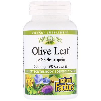 Olive Leaf Extract  500 mg, 90 Capsules Natural Factors, Herbal Factors, สารสกัดใบมะกอก