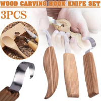 3ชิ้นช้อนแกะสลักมีดชุดด้านบนเครื่องมือแกะสลักไม้ตะขอมีด Whittling BeaverCraft