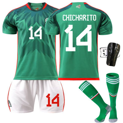 NO.14 Javiers Hernández Balcázars NO.9 Raúl JiménezsNO.22 Hirvings Lozanos ผู้ชายเสื้อฟุตบอลเด็ก2223 World Cup Mexicos กล่องใส่แหวนฟุตบอลทีม Home กางเกงขาสั้นแขนสั้นชุดอุปกรณ์ฟุตบอล0000