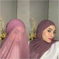 【YF】 turban hat bonnet voile muslim Heavy Chiffon Hijab With Bonnet Elastic Rope Free Use Style Shawls