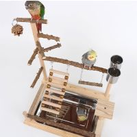 C9GA Bird Swing Toy Wooden Parrot Perch Stand Playstand with Chewing Beads Cage Playground Bird Swing Toy Wooden Parrot Perch