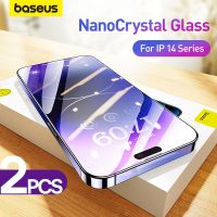 ﹉ Baseus 2Pcs Nano Crystal Tempered Glass Film For iPhone 14 13 Pro Max Protector Glass Tempered Film Anti-Peeping Screen Glass