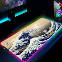 Large RGB Mouse Pad Kanagawa waves Japanese sewage Anime Gaming Mousepad LED Mause Pad PC Desk Pad Mat Gaming Accessories Rug