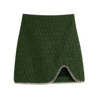 Nlzgmsj ZBZA Women 2022 Fall Slimming High Waist Irregular Skirt Women Zipper Split Hip Green Mini Skirt Female 202211