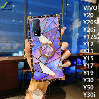 JieFie Luxury Chrome-Plated สำหรับ VIVO Y20 / Y22 / Y22S / Y35 / Y16 / Y20S / Y20A / Y12S / Y12A / Y20i / Y11 / Y12 / Y15 / Y17 / Y19 / Y30 / Y50 / Y30i Matte Powder และ Glossy เย็บสแควร์ TPU โทรศัพท์ฝาครอบพร้อมขาตั้งแหวน