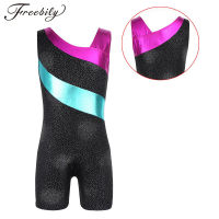 AGymnastics Leotards หญิงแขนกุด Glittery Splice Dancewear เด็กเต้นรำเสื้อผ้าเครื่องแต่งกาย Professional ยิมนาสติก LeotardsM