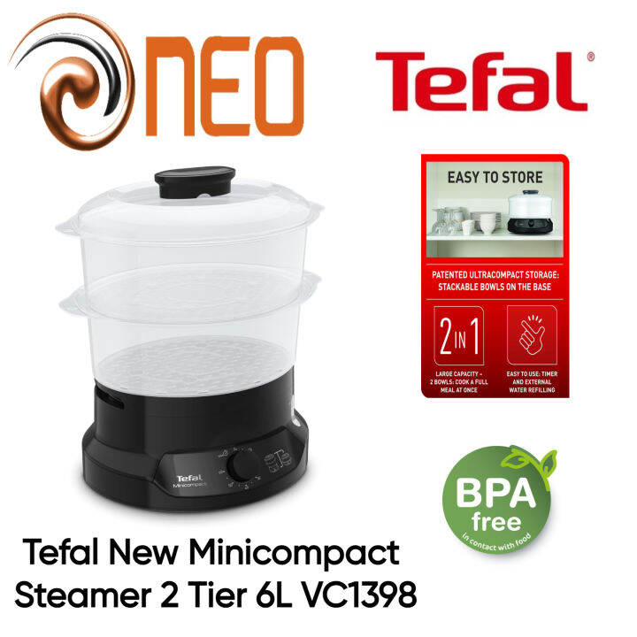 Tefal New Minicompact Steamer 2 Tier 6L VC1398 - 2 YEARS WARRANTY ...