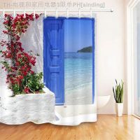 【CW】♝┇☃  Flowers Greek Door with a Sea View on Shower Curtains Fabric Curtain Set Bathtub