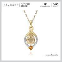 Gemondo จี้ทองคำแท้ (10K) ประดับแชมเปญควอตซ์(Champagne Quartz) ทรงหยดน้ำเจียระไนพิเศษลายดอกลิลลี่ ประดับเพชร(Diamond) บริเวณด้านข้าง และเสริมประกายด้วยซิทริน(Citrine)