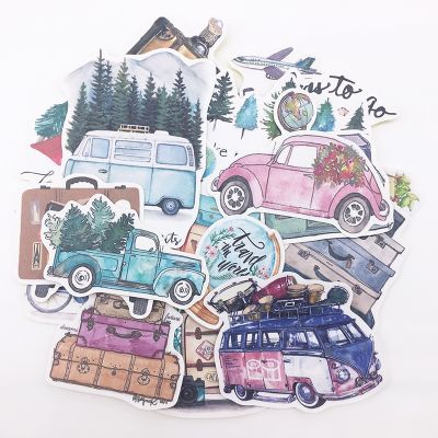 【LZ】 24PCS DIY scrapbooking hand-painted stickers plant trees car bus slow life album journal happy planner label decoration stickers