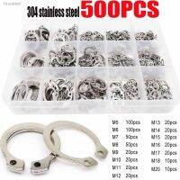 ℡☒ 500PCS M5-M20 Circlip External/Internal Retaining E-type Cir clip Lock Snap Ring Set holes Shaft Collar Washer Stainless Steel