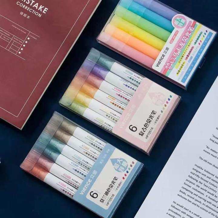 6pcs/set Highlighter Pen Pastel Marker Watercolor Highlighters Art