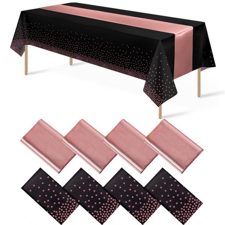 4pcs-disposable-plastic-tablecloths-table-runner-set-satin-table-runner-for-wedding-birthday-party-decorations