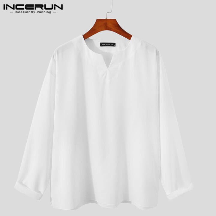 incerun-เสื้อยืดชาย-แขนยาว-คอวี-ไม่รัดรูป-qc8191601