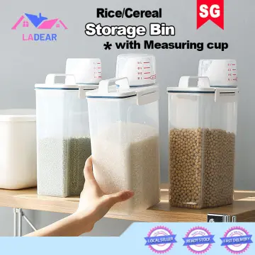 Transparent Tank Kitchen Grain Rice Storage Box Food Container Kitchen  Cereal Jars with Measuring Cup Spout