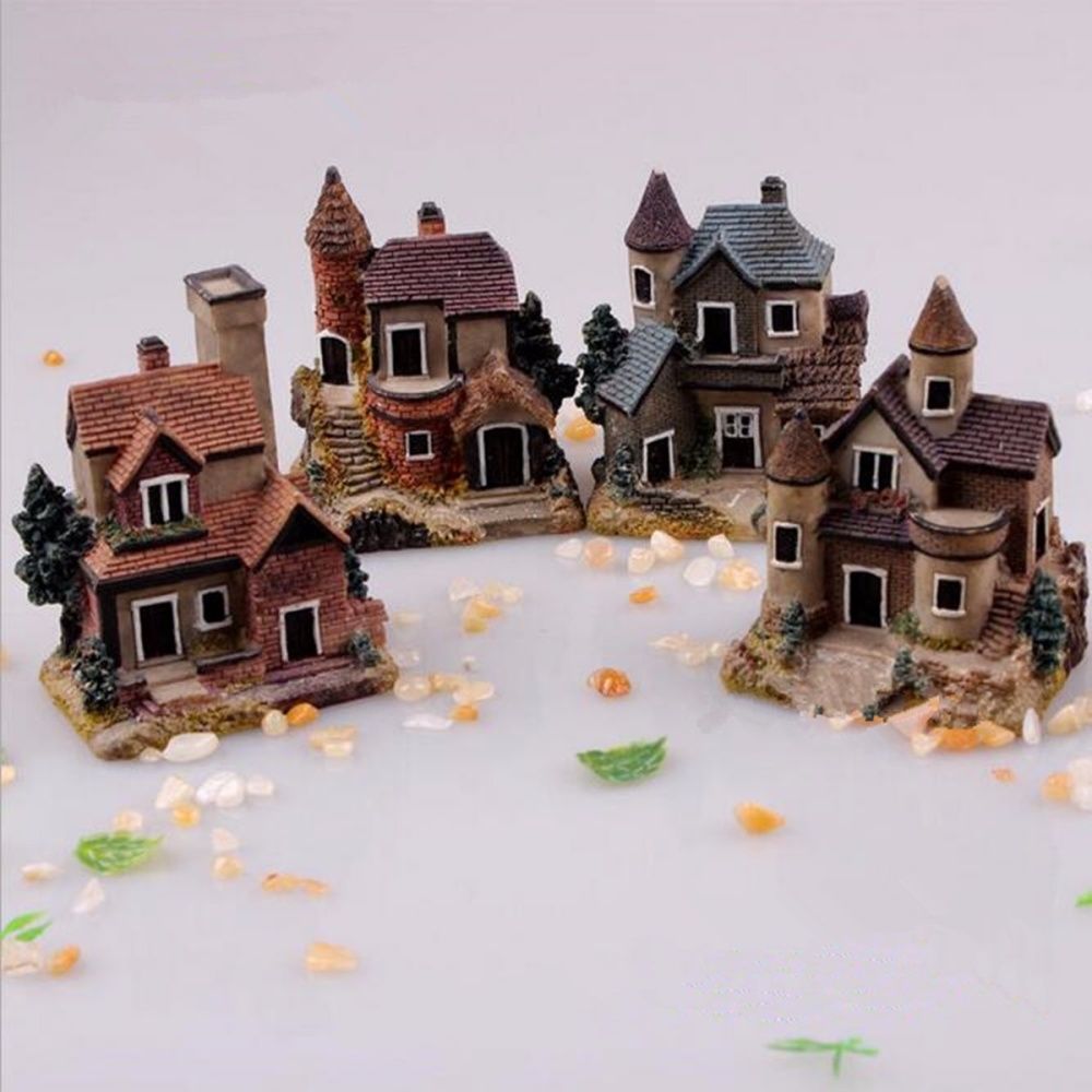 1/4PCS Miniature House Fairy Garden Micro Landscape Home Decoration Resin Decor 