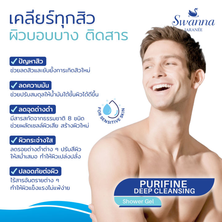 สบู่เหลวอาบน้ำลดสิว-swanna-jaranee-purifine-deep-acne-cleansing-shower-gel-ลดสิว-ลดรอยแดง-สําหรับคนเป็นสิวและแพ้ง่าย