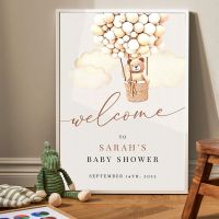 2023 ♦✒¤ Bear Balloon Welcome Poster Print Baby Shower Custom Canvas Painting Baby Birthday Party Wall Picture Personalise Decor Mural