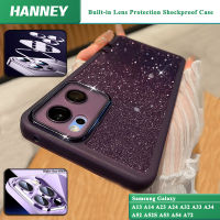 HANNEY สําหรับ Samsung Galaxy A13 A14 A23 A24 A32 A33 A34 A52 A52S A53 A54 A72 A73 A04S A04 4G 5G เปลือกหอยแฟลชมีเลนส์ป้องกันการสั่นสะเทือนภายในเปลือกหอยTPUที่ชัดเจนและนุ่มฝาครอบหลัง XLE-03