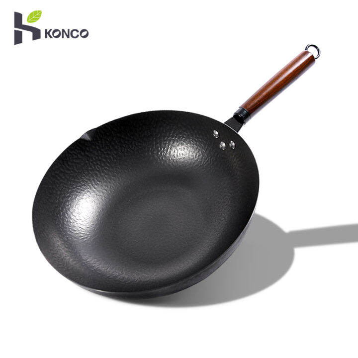 Konco Chinese Handmade Iron wok 32cm Frying Pan General use for