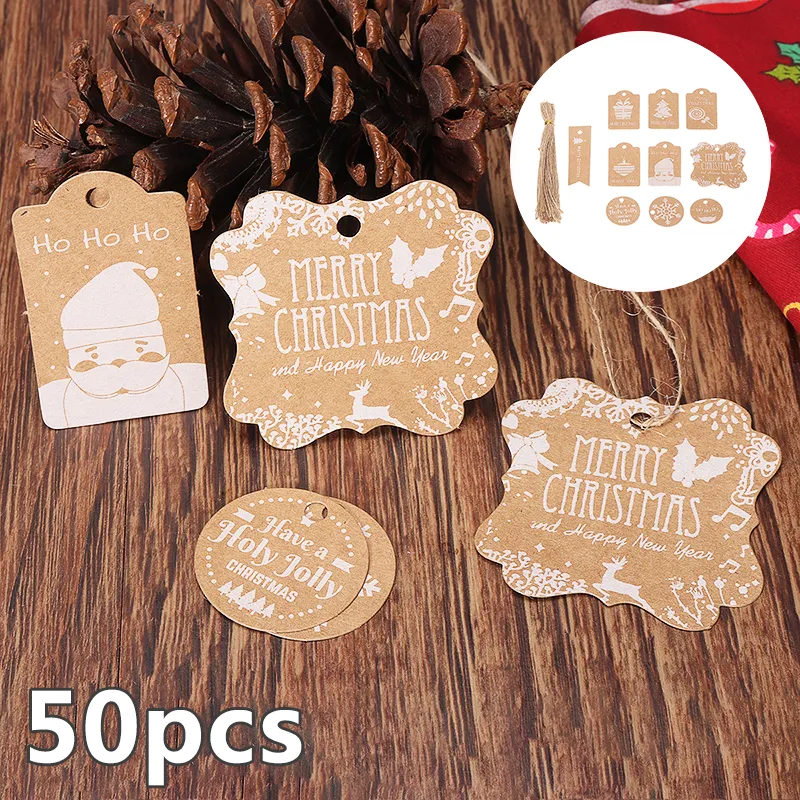 50PCS Christmas Kraft Paper Gift Tags Price Wedding Scallop Label Blank  Luggage