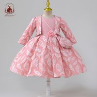 Yoliyolei Leafs Fashion Kids Dresses For Girls Party Children Mid-Calf Appliques Jacket Bag Suit Puffy Girl Dress 4 To 6 Years