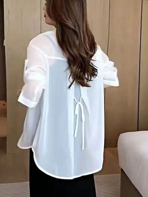 เสื้อกันแดดแขนยาวชีฟองขนาดใหญ่ Ins สำหรับผู้หญิงเสื้อหลวมโอเวอร์ไซส์สไตล์เกาหลี