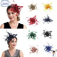 QUEEN ขนนกริบบิ้น กิ๊บติดผม Brid fascinator แถบคาดศีรษะ พร้อมคลิปหนีบ หมวกปิ่นปักผมรูปดอกไม้ แฟชั่นสำหรับผู้หญิง เส้นด้ายสำหรับถัก หมวกตาข่ายดอกไม้ งานเลี้ยงแต่งงานปาร์ตี้