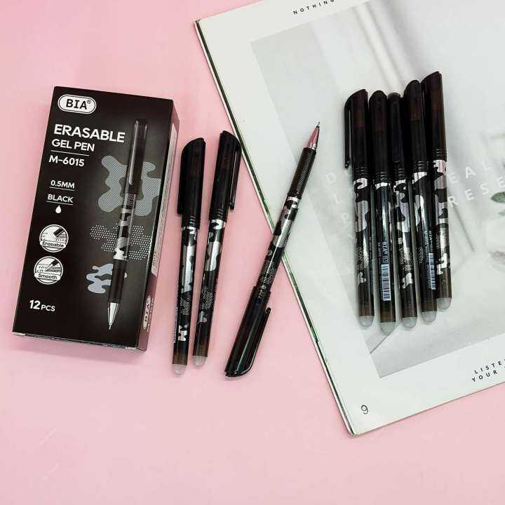 BIA ERASABLE GEL PEN 0.5MM 12PCS/BOX BLACK INK CAN BE REMOVED BY ERASER