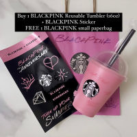 ️ใหม่ Blackpink+starbucks ถ้วยเย็น ใช้ซ้ําได้ (16 ออนซ์) + BLACKPINK + STARBUCKS สติกเกอร์ แถมฟรี ถุงกระดาษ BLACKPINK