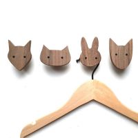 XHLXH Cute 1/4pc Oak Walnut Coat Hook Solid Wood Cat/rabbit/dog/fox Wall Hook Key Holder Children Room Decoration Decorative Hooks