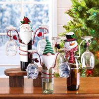 Holiday Wine Bottle Glass Holders Countertop Christmas Hold 1 Wine Bottle 2 Glasses Perfect For Home Decor Snowman Xmas Gifts