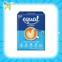 Equal Classic 100 Sticks อิควล คลาสสิค ผลิตภัณฑ์ให้ความหวานแทนน้ำตาล 1 กล่อง มี 100 ซอง