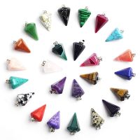 Natural Stone Hexagonal Cone pendants ornament charm Crystal pendant For jewelry making DIY necklace accessories size 30x14mm