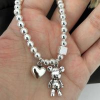 100% Solid 925 Sterling Silver Hiphop Thick Heart Bear Bracelet For Women Men Vintage Handmade Hasp Bracelet Birthday Gift