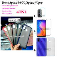 [4IN1] เหมาะสำหรับ Tecno Spark 6 Go/6 Tecno Spark 7/7pro Anti-Shock ป้องกันเลนส์กล้องกล่องมือถือเคสโทรศัพท์ผิว-รู้สึกฝาหลัง + Hard ฟิล์ม + ฟิล์มด้านหลัง + ฟิล์มเลนส์