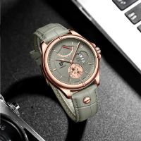 QINGXIYA Mens Watches 2022 New Fashion Casual Quartz Watch Tea Green Leather Strap Waterproof Wear Resistant Clock Watch For Men