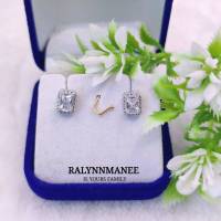 AE004 ต่างหูเพชรสวิส ( Cubic zirconia ) ตัวเรือนเงินแท้ 925 ชุบทองคำขาว