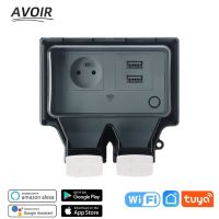 Avoir IP66 Tuya Waterproof Wall Socket With Double Usb Charging Outdoor French Plug Wifi Connected Electrical Outlets Smart Home Ratchets Sockets