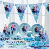 Frozen Cartoons Character theme blue Party disposable tableware Scene layout Children 39;s birthday supplies party decoration set