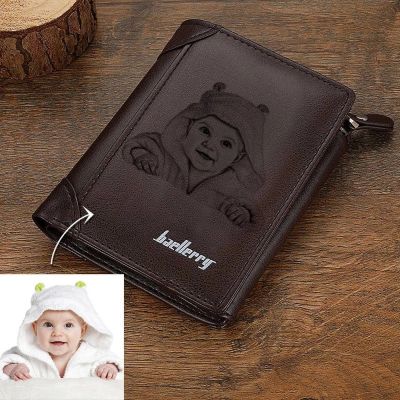 Hot Zciti กระเป๋าสตางค์แบบกำหนดเอง Mens Short PU Leather Wallets Double-Sided Personal Picture Text Multi-Card Position Multifunction Purse