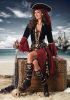 Female Caribbean Pirates Captain Costume Halloween Cosplay Suit Woman Gothic Medoeval Fancy Dress