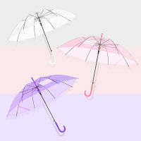 On Sale Transparent Multicolor Umbrella For Women Girl Student Folds Long Handle Simple Korean Small Fresh Personality Lightweight