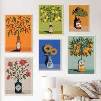 Nordic ผลไม้มะนาวสีส้มดอกทานตะวันพืชโปสเตอร์ภาพวาดผ้าใบ Vinatge ธรรมชาติ Wall Art รูปภาพสำหรับห้องนั่งเล่นตกแต่งบ้านคุณภาพสูง Artwork