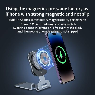2 In 1เครื่องชาร์จแบตเตอรี่ไร้สายแม่เหล็กขาตั้งสำหรับ Iphone 14 12 13Pro 14Plus แท่นชาร์จไอโฟน Macsafe แบบกระจกใสสำหรับ Apple Ipad Airpods