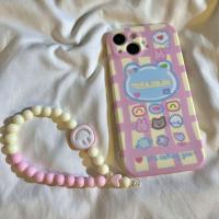 เคสไอโฟนน่ารัก หมีกริดสีชมพู เครื่องbb iphone13 apple 12 เคสมือถือ 11promax กำไลหน้ายิ้ม xrการ์ตูน